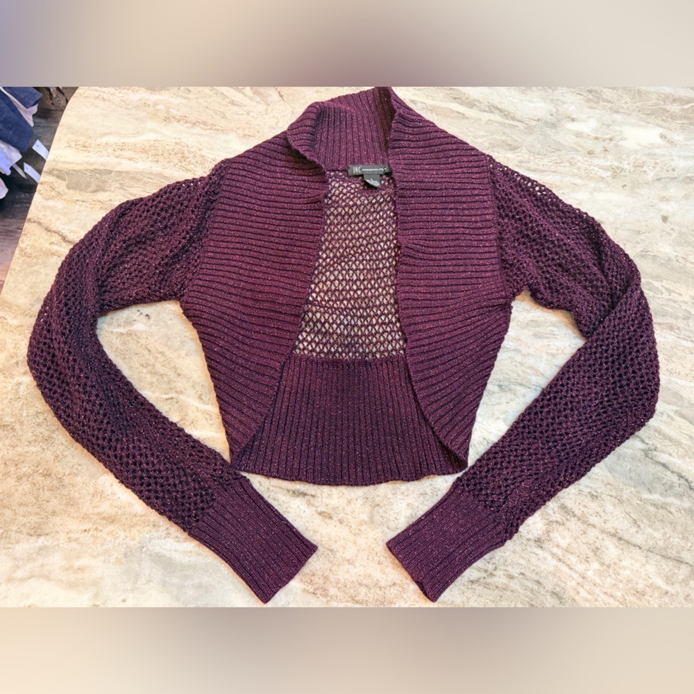 INC International Concepts Plum Metallic Open-Knit Shrug Cardigan | Size L